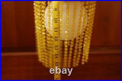 Vintage 70s Mid Century Modern MCM Beaded Hanging Lamp Light Fixture Yellow Gold