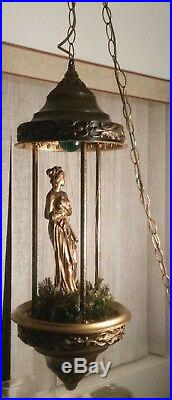 Vintage 70s Oil Hanging Swag Rain Lamp Working Female Goddess Working Correctly
