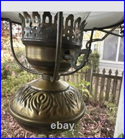 Vintage 70s Quoizel Abigail Adams Blue Floral Hanging Swag Chandelier Lamp