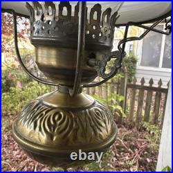 Vintage 70s Quoizel Abigail Adams Blue Floral Hanging Swag Chandelier Lamp