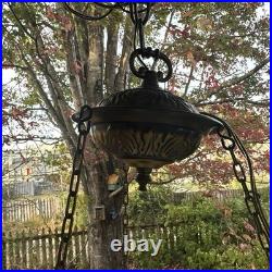 Vintage 70s Quoizel Abigail Adams Blue Floral Hanging Swag Chandelier Lamp