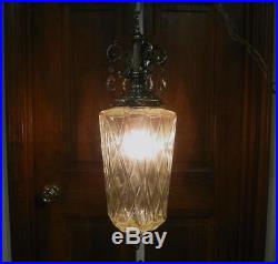 Vintage 70s Retro Hanging Swag Lamp Light Chandelier Fixture Hollywood Regency