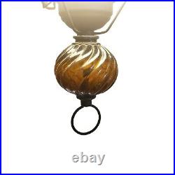 Vintage 70s White Glass Hobnail Hurricane Swag Lamp Black Ring Amber Ball 1970s
