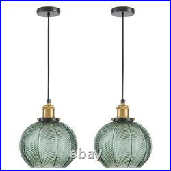 Vintage 7.8in Pendant Light 2-Light Green Hand Blown Glass Hanging Lamp for Ki