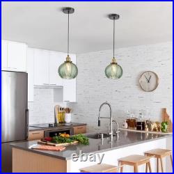 Vintage 7.8in Pendant Light 2-Light Green Hand Blown Glass Hanging Lamp for Ki