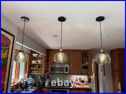 Vintage 7.8in Pendant Light 2-Light Green Hand Blown Glass Hanging Lamp for Ki