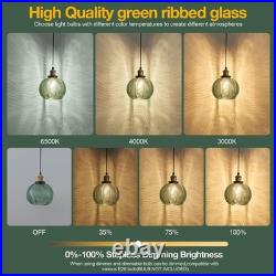 Vintage 7.8in Pendant Light 2-Light Green Hand Blown Glass Hanging Lamp for Ki