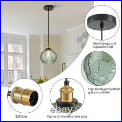 Vintage 7.8in Pendant Light 2-Light Green Hand Blown Glass Hanging Lamp for Ki