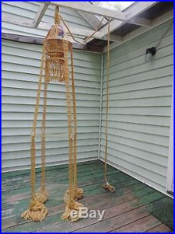 Vintage 8 foot macrame hanging table Boho mid century MCM swag lamp handmade