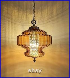 Vintage AMBER Glass FALKENSTEIN Hanging Light Swag Lamp Retro Diffuser Globe 70s