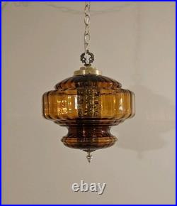 Vintage AMBER Glass FALKENSTEIN Hanging Light Swag Lamp Retro Diffuser Globe 70s
