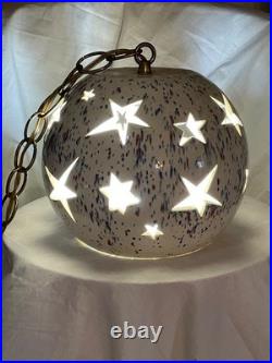 Vintage ARNELS Ceramic Celestial Star Swag Lamp Hanging Light Gold Chain Works