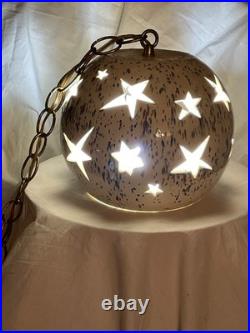 Vintage ARNELS Ceramic Celestial Star Swag Lamp Hanging Light Gold Chain Works