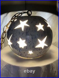 Vintage ARNELS Ceramic Celestial Star Swag Lamp Hanging Light Gold Chain Works