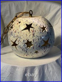 Vintage ARNELS Ceramic Celestial Star Swag Lamp Hanging Light Gold Chain Works