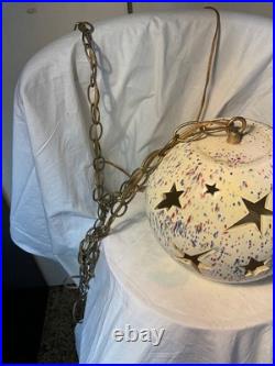 Vintage ARNELS Ceramic Celestial Star Swag Lamp Hanging Light Gold Chain Works
