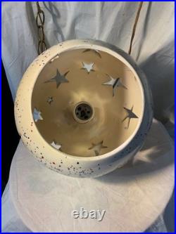 Vintage ARNELS Ceramic Celestial Star Swag Lamp Hanging Light Gold Chain Works