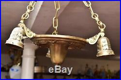 Vintage ART DECO Ceiling Light Lamp Fixture Pendant 3 LT hanging chandelier 14