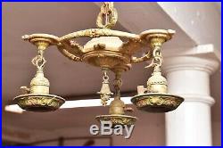 Vintage ART DECO Ceiling Light Lamp Fixture Pendant 3 blb hanging chandelier 13