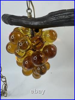 Vintage Acrylic Grape Cluster Hanging Swag Lamp Amber Lucite Retro MCM WORKS