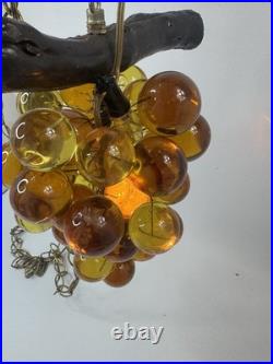 Vintage Acrylic Grape Cluster Hanging Swag Lamp Amber Lucite Retro MCM WORKS