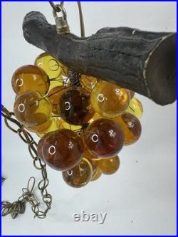 Vintage Acrylic Grape Cluster Hanging Swag Lamp Amber Lucite Retro MCM WORKS