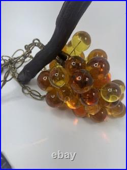 Vintage Acrylic Grape Cluster Hanging Swag Lamp Amber Lucite Retro MCM WORKS