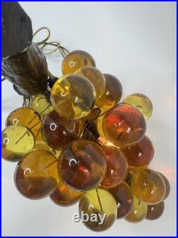 Vintage Acrylic Grape Cluster Hanging Swag Lamp Amber Lucite Retro MCM WORKS