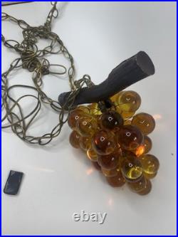 Vintage Acrylic Grape Cluster Hanging Swag Lamp Amber Lucite Retro MCM WORKS