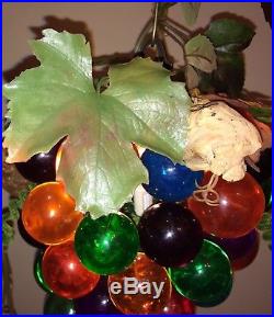 Vintage Acrylic Grape Swag Hanging Lamp Light Multi-Colored Re-Wired