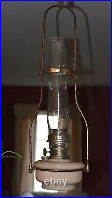 Vintage Aladdin Cream Glass Kerosene Oil Lamp Model B Hanging Lamp with Chimney