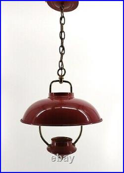 Vintage Aluminum Hanging Lamp Light Fixture Dark Red Farmhouse Rustic Hard Wired