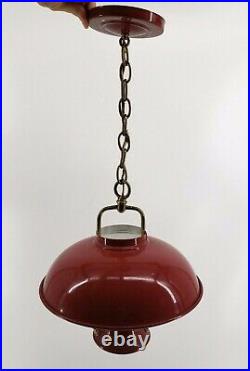 Vintage Aluminum Hanging Lamp Light Fixture Dark Red Farmhouse Rustic Hard Wired