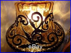Vintage Amber Art Glass Swag Hanging Lamp Mid-Century STUNNING