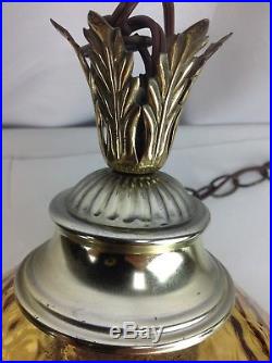 Vintage Amber Glass Hanging Ceiling Swag Lamp Mid Century Orb Light Globe