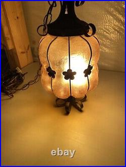 Vintage Amber Glass Hanging Light Lamp 16 x 8 Fixture WORKS Textured MCM