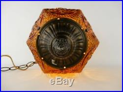 Vintage Amber Glass Hanging Swag Globe Chandelier Light Lamp Fixture Mid Century