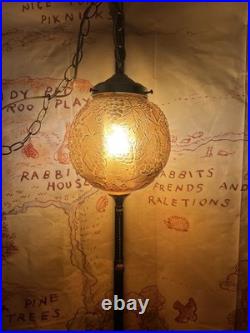 Vintage Amber Glass Hanging Swag Lamp Grapes Embossed Globe Pull Chain Light