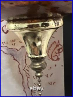 Vintage Amber Glass Hanging Swag Lamp Grapes Embossed Globe Pull Chain Light