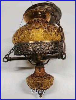 Vintage Amber Glass Hanging Swag Lamp Light Fixture