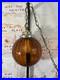 Vintage Amber Glass Hanging Swag Lamp Ribbed Globe Brass Chain Mid Century