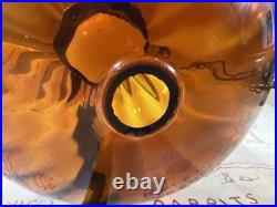 Vintage Amber Glass Hanging Swag Lamp Ribbed Globe Brass Chain Mid Century