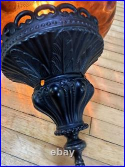 Vintage Amber Glass Pendant Light Ceiling Hanging Mid Century SWAG LAMP MCM