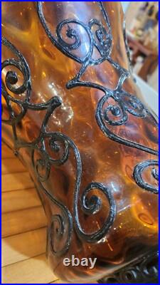 Vintage Amber Glass Pendant Light Ceiling Hanging Mid Century SWAG LAMP MCM Vintage Amber Glass Pendant Light Ceiling Hanging Mid Century SWAG LAMP MCM