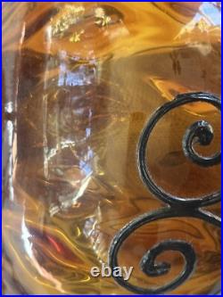 Vintage Amber Glass Pendant Light Ceiling Hanging Mid Century SWAG LAMP MCM