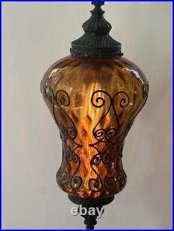 Vintage Amber Glass Pendant Light Ceiling Hanging Mid Century SWAG LAMP MCM Vintage Amber Glass Pendant Light Ceiling Hanging Mid Century SWAG LAMP MCM