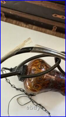 Vintage Amber Glass Pendant Light Ceiling Hanging Mid Century SWAG LAMP MCM