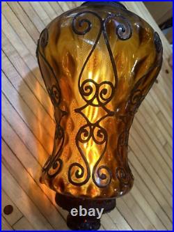 Vintage Amber Glass Pendant Light Ceiling Hanging Mid Century SWAG LAMP MCM Vintage Amber Glass Pendant Light Ceiling Hanging Mid Century SWAG LAMP MCM