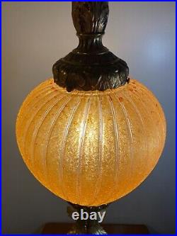 Vintage Amber Glass Swag Light Hanging Ceiling Lamp Texture Hollywood Regency