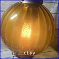 Vintage Amber Glass Swag Light Lamp LARGE WORKS 35 inch round